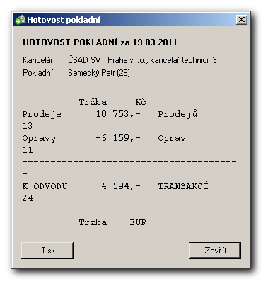 Obrázek 4.2.17.2 Příklad použití žurnálu: Nevytiskla se jízdenka (poslední transakce). Ověříme, že tiskárna je v pořádku a jsou do ní vloženy formuláře.