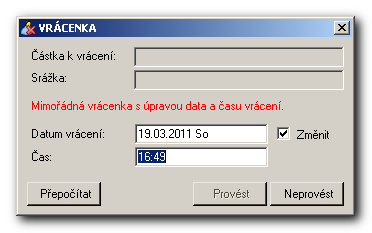 Obrázek 4.3.2.6. Zadáte datum a čas v povoleném rozmezí a potvrdíte kliknutím kurzorem myši na tlačítko [Přepočítat].