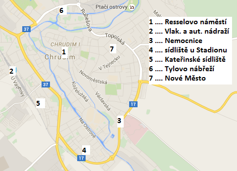 5.3.2 Umístění výpůjčních stanic dle cyklistického průzkumu V této části autor navrhne umístění výpůjčních stanic dle uskutečněného cyklistického průzkumu.