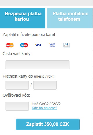 Zákazník klikne na platební link a jeho prohlížeč je přesměrován na platební bránu GP webpay, na které pohodlně zaplatí kartou.