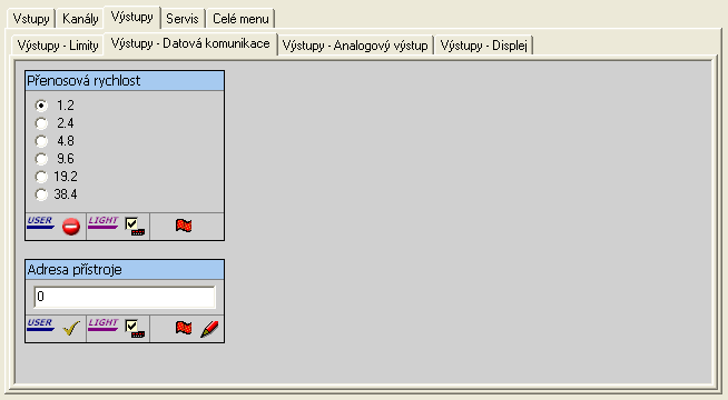 Nastavení přístroje 27 V okně Nastavení přístroje je členění na prvních dvou úrovních reprezentováno dvěma řadami karet pro přepínání stránek odpovídajících příslušným skupinám a podskupinám položek