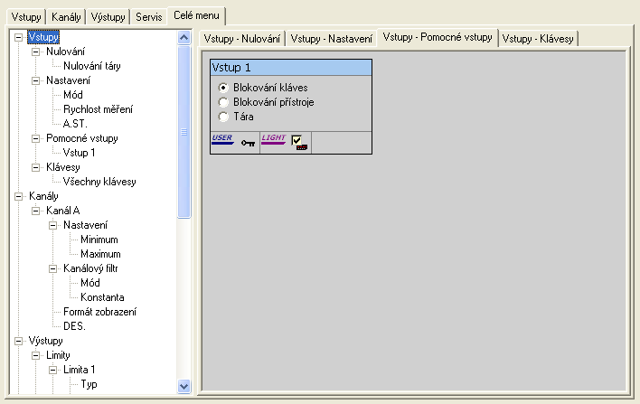 Nastavení přístroje 29 Levá část zobrazuje menu přístroje ve formě strukturovaného seznamu, pravá pak položky nastavení dle vybraného uzlu seznamu v levé části.
