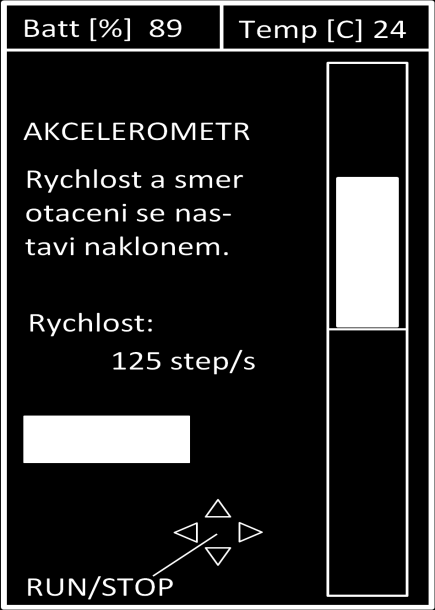 Uživatelské rozhraní Výsledný systém umožňuje řídit rychlost otáčení motoru pomocí joysticku a akcelerometru.