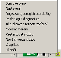 Důležité informace: Kliknutím pravým tlačítkem myši na ikonu služby na stavovém řádku máte možnost kontrolovat program evito Win Service: Stavové okno otevře program evito Win Service.