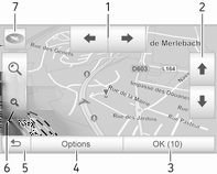 Navigace 89 Vyhledat na mapě Souřadnice Trasa Viz část "Informace o trase" a část "Úprava itineráře" (NAVI 50) v kapitole "Navádění" 3 112.