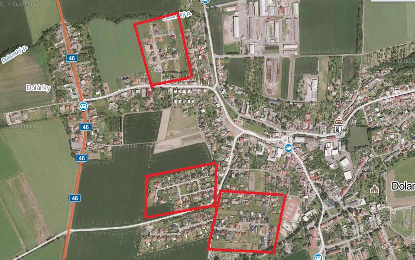 převládá jiný typ satelitní výstavby, dále ve Velké Bystřici (lokalita Nad Skálou a Nádražní) či Samotíškách (ulice Na Trávníku a Třešňová).