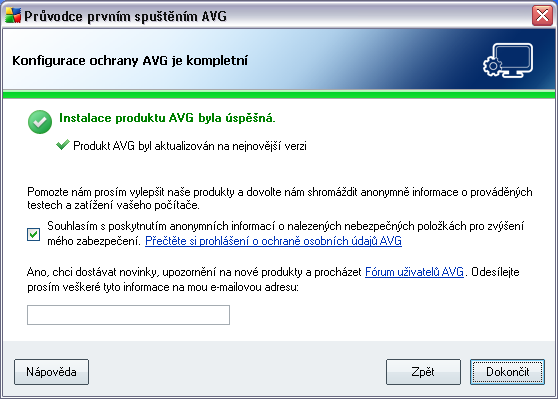 4.12. Konfigurace ochrany AVG je kompletní Konfigurace vašeho AVG 9 Free je nyní nastavena k optimálnímu výkonu.