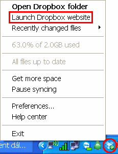 3. Návod pro uživatele 1. Jak poznám, že program Dropbox nahrává data na internet? Program Dropbox má svou ikonu v systémové liště Windows v pravé dolní části obrazovky. Vypadá takto.