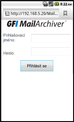 1.6 Prohledávání e-mailu pomocí inteligentních telefonů V rámci programu GFI MailArchiver je možné hledat e-maily pomocí inteligentního telefonu.
