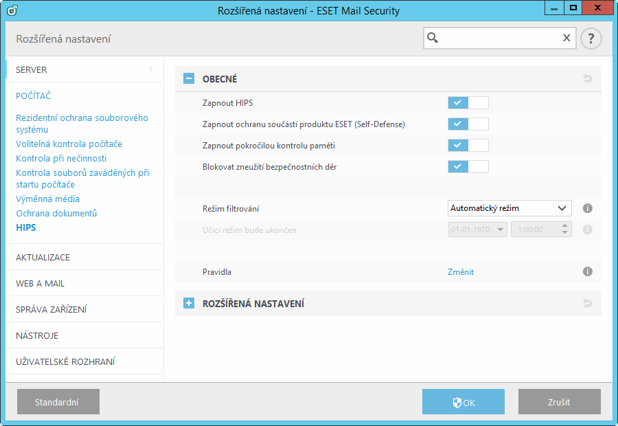 ESET Mail Security má vestavěnou technologii Self -Def ense, která brání škodlivé aplikaci v narušení nebo zablokování antivirové ochrany.