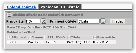 4.4.6 Hromadné načtení známek Portlet obsahuje dvě záložky. V první je formulář sloužící k nahrání CSV (nebo XML) souboru s vyplněnými daty do IS/STAG.