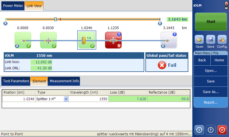 Power (db) iolm inteligent Optical Link Mapper Start Reálné měření