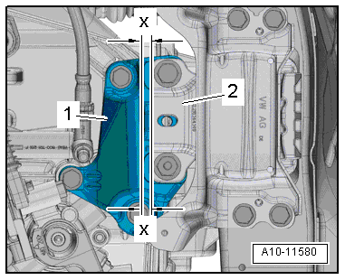 1,2/63; 77 kw TSI Motor 08.2013 Schrauben -Pfeile- für Motorlager nacheinander herausdrehen und ersetzen (sofern beim Motoreinbau nicht bereits erfolgt). Schrauben lose eindrehen.