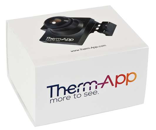 Po vybalení Therm-App zařízení z krabice Obsah balení zařízení Therm-App: - vlastní zařízení Therm-App s 19mm infračervenou čočkou (P/N TA19A17Q-1000) - 17 cm USB-OTG kabel (P/N TA00000C-0017) - 21