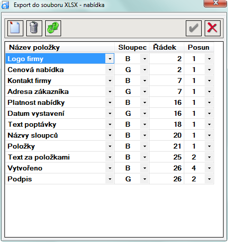 Obrázek 14 příklad nastavení položek pro export nabídky 2.7.6.