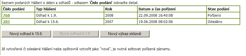 Obrázek 10 - Detail editace hlášení Odkaz na sady a odrůdy Obrázek 11 - Odkaz na sady odrůdy Tím je zobrazen detail podaného prohlášení, který je možné editovat, viz Obrázek 10.