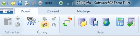 V horní části okna najdete tlačítkovou lištu s obecnými aplikačními funkcemi umožňujícími manipulaci s elektronickým formulářem nebo s daty v něm obsaženými.