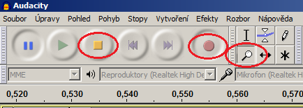 F-VI-9 Studium zvuků Postup 1. Zapněte notebook a spusťte software Audacity. 2.