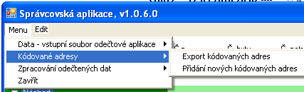 Hlavní Menu se vyvolá stiskem položky Menu v levém horním rohu aplikace. Obr 4: Položky menu Obsahuje volby: Data vstupní soubor odečtové aplikace Obsahuje výběrová pole : Obr 5: Položka data-.