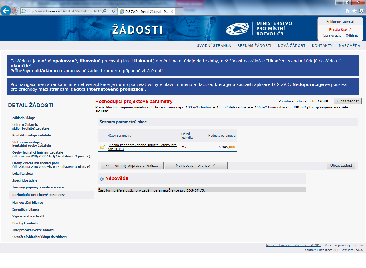 K výpočtu hodnoty parametru Vám pomůže formulář Specifické