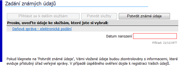 2. Krok V druhém kroku registrace budete dotázáni na volbu služby, kterou budete chtít v rámci aplikace elektronická podání, využívat.