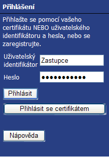 Přihlášení do aplikace Přihlášení pomocí Uživatelského identifikátoru a hesla: Po dokončení registrace Vám byl zobrazen Uživatelský identifikátor, který budete používat pro ověření své identity při