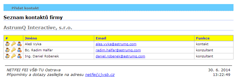 Editace informací Odkazem Editace informací v horním menu je možno editovat základní informace o firmě, jako jsou název firmy, URL adresa webové prezentace nebo obor činnosti studenta.