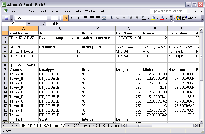 DataPlugins DIAdem DataFinder (pro dolování dat) TDM je možné importovat do Excelu