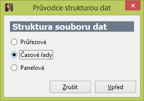 Obrázek 17: Gretl - vložení dat Vložíme počet pozorování, pokud se bude jednat například o roční data 1999 2014, pak se bude jednat o 15 pozorování krát počet proměnných.