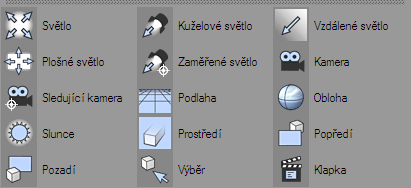 Obrázek 4.14: Podskupina ikony světlo Předposlední ikonou palety na obrázku 4.9 je Deformace (Deformation). Zde se nachází takzvané deformátory.