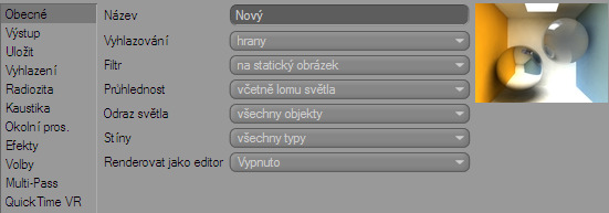 Obrázek 6.2: Záložka obecně Hned v první položce můžeme zadat název našeho nastavení renderingu.