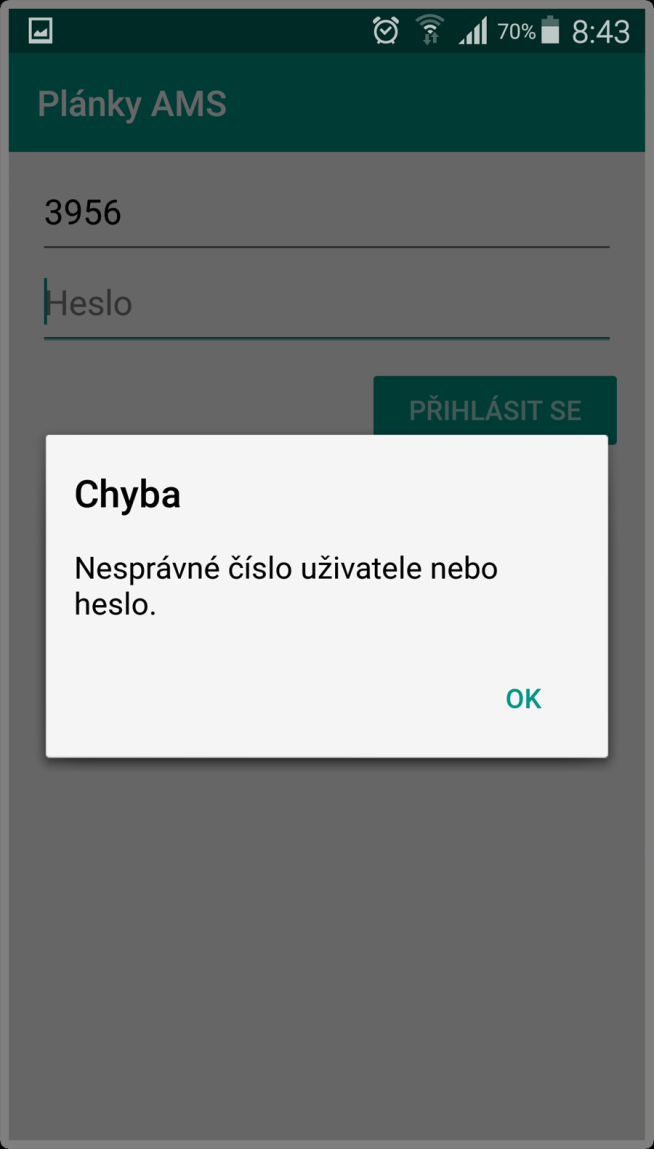 2.3 Přihlášení Aplikace je určena pro řidiče, kterým předem dispečer dopravce programem Portál AMS na adrese portal.amsbus.
