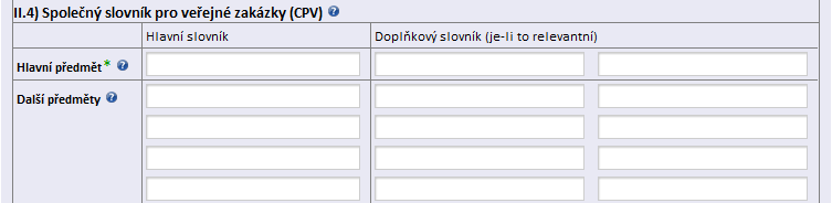 Oddíl II. - Předmět zakázky II.1) Název přidělený zakázce veřejným zadavatelem/zadavatelem uvádí se název veřejné zakázky, který Zadavatel přidělil veřejné zakázce (text, max. 255 znaků). II.2) Druh zakázky zadavatel zaškrtne pouze jednu ze 3 nabízených možností stavební práce, dodávky nebo služby ) (NUTNO VYPLNIT).