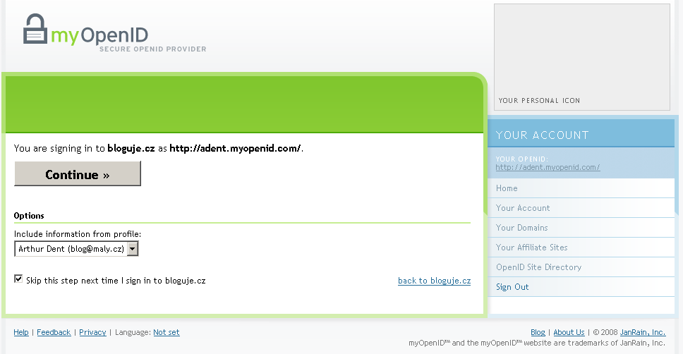 OPENID PŘIHLÁŠENÍ KROK 6 Uživatel určí, jaké