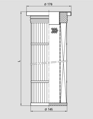 Další filtrační patrony - náhrady Filtrační patrony Ø 178-145 mm Montáž z čisté strany pro otvor v dělící desce Ø 159 mm