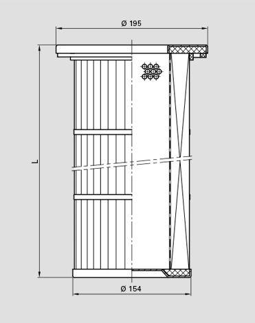 Další filtrační patrony - náhrady Filtrační patrony Ø 195-154 mm Montáž z čisté strany Ø délka L