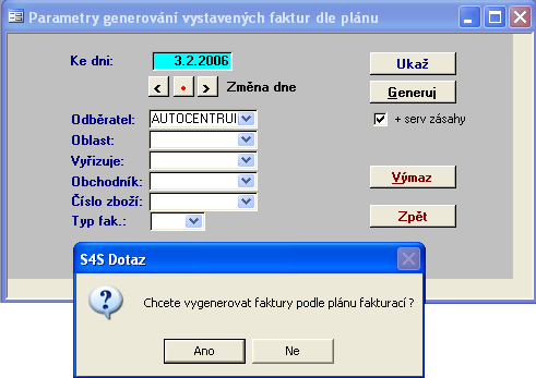 114 UKAŽ GENERUJ VÝMAZ ZPĚT Otevře okno ukázky před tiskem. Vygeneruje faktury podle plánu fakturace. Provede výmaz všech polí tvořící výběrová kritéria. Zavře aktuální okno. 1.14.4 Plán fakturace FP Popis funkce je v přípravě.