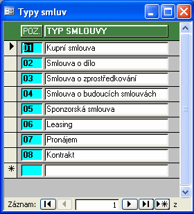 1.7.8.4 Konfigurace komisního prodeje Nastavení karty komisního prodeje. 1.7.8.5 Číselník typů smluv Funkce slouží k předdefinování typů smluv pro rychlý výběr na kartě smlouvy.