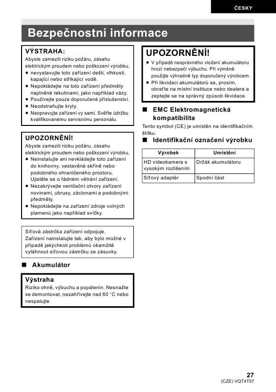 specifikace, bezpečnostní poradenství, velikost, příslušenství, atd.).