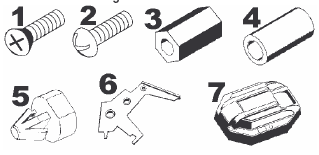 3. Seznam mechanických součástek 1) 2x šroub 3x6mm (P13) 2) 10x šroub 3x6mm (P14) 3) distanční sloupek: 4x 10mm H (P15), 2x 12mm H (P16) 4) 2x kulatý distanční sloupek 10mm H (P17) 5) 2x distanční