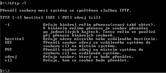 1.4. STÁVAJÍCÍ NÁSTROJE Obrázek 1.2: TFTP klient - součást Windows XP poté teprve odeslat požadavek na zápis nového firmware.