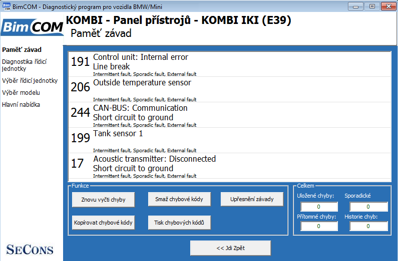 8.2 Čtení paměti závad Tato funkce umožňuje přečíst a zobrazit chybové kódy uložené v paměti řídicí jednotky. Důležité upozornění: Některé řídící jednotky nepodporují čtení chybových kódů.