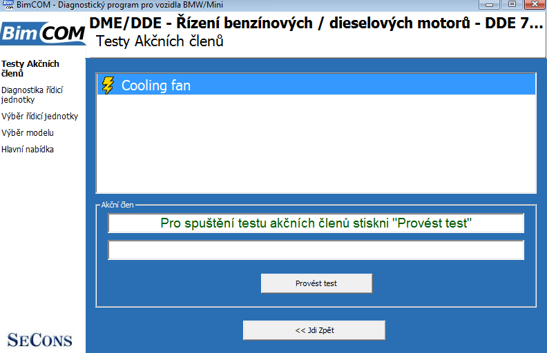 8.6 Aktivace akčních členů Tato funkce umožňuje aktivovat akční členy a prověřovat tak jejich funkce. Některé akční členy nemůžou být ukončeny. V takovém případě vypněte a zapněte zapalování.