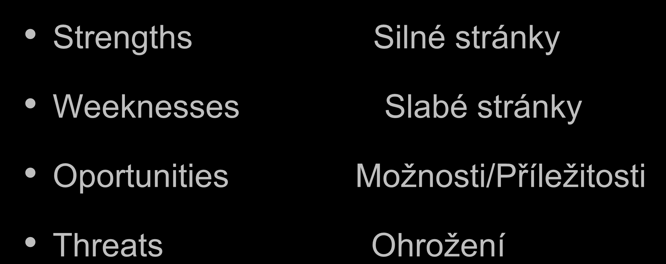 SWOT Strengths Weeknesses Oportunities Threats Silné