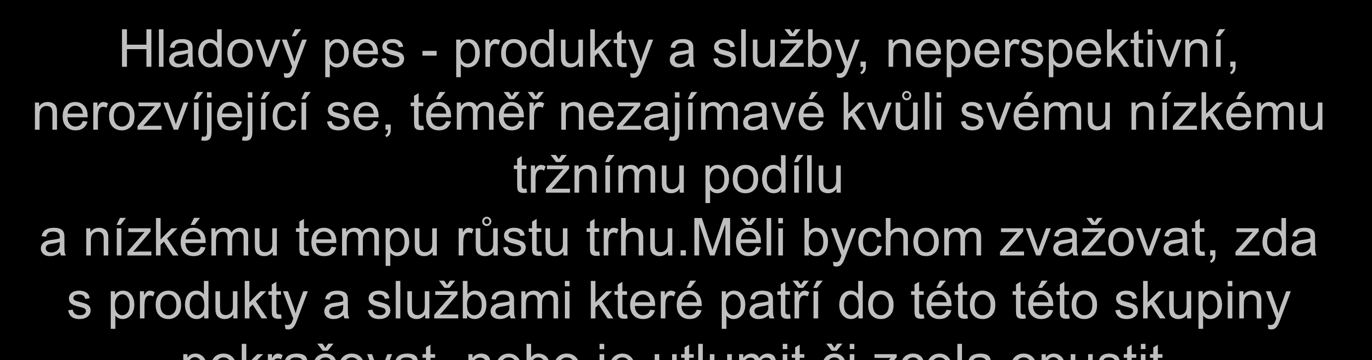 Hladový pes - produkty a služby, neperspektivní, nerozvíjející se, téměř nezajímavé kvůli svému nízkému tržnímu