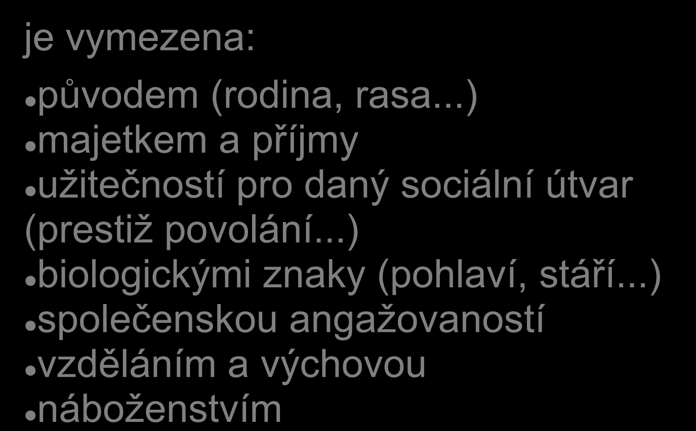 Sociální pozice je vymezena: původem (rodina, rasa.