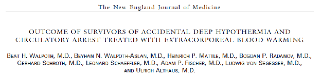 Dlouhodobé přežití pacientů s těžkou hypotermií N Egl J Med 1997;337:1500-5 324 pacientů s HT těžká HT se zástavou oběhu: 46 pacientů, EEC: 32 pacientů ve 3 centrech Dlouhodobé přežití: 15 (47%) 7