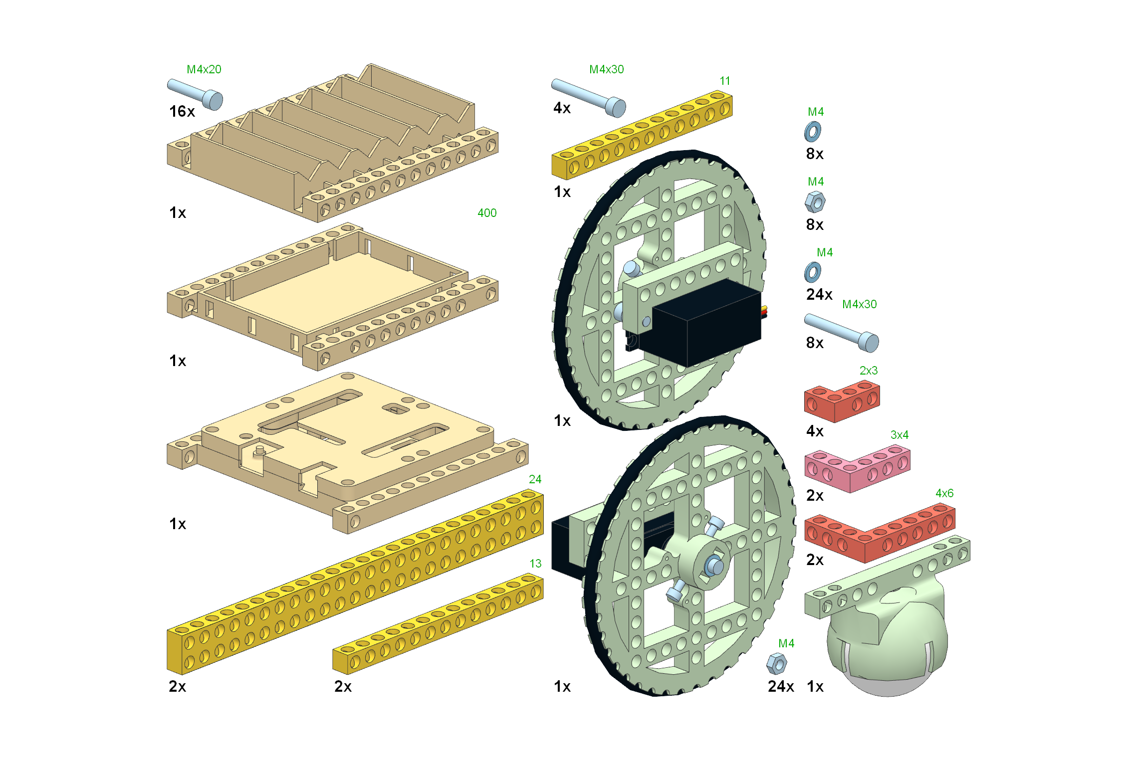Stavební návod L07 FERDA Seznam potřebných dílků odpovídá 3D tištěné stavebnici m-bitbeam Education Base Set (základní výuková sada).