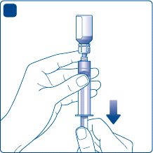 B Natáhněte vzduch do stříkačky vytažením pístu, a to v takovém množství, které odpovídá celkovému množství rozpouštědla v injekční lahvičce s rozpouštědlem.