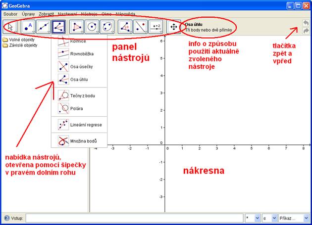 Obrázek 1: Kružnice vepsaná trojúhelníku ABC Příprava Po spuštění programu se objeví